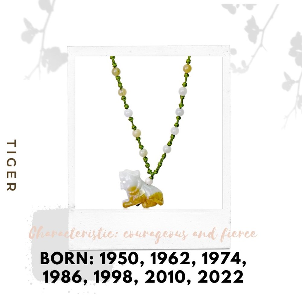 Tiger Chinese Zodiac Handmade Jade Necklace Pendant